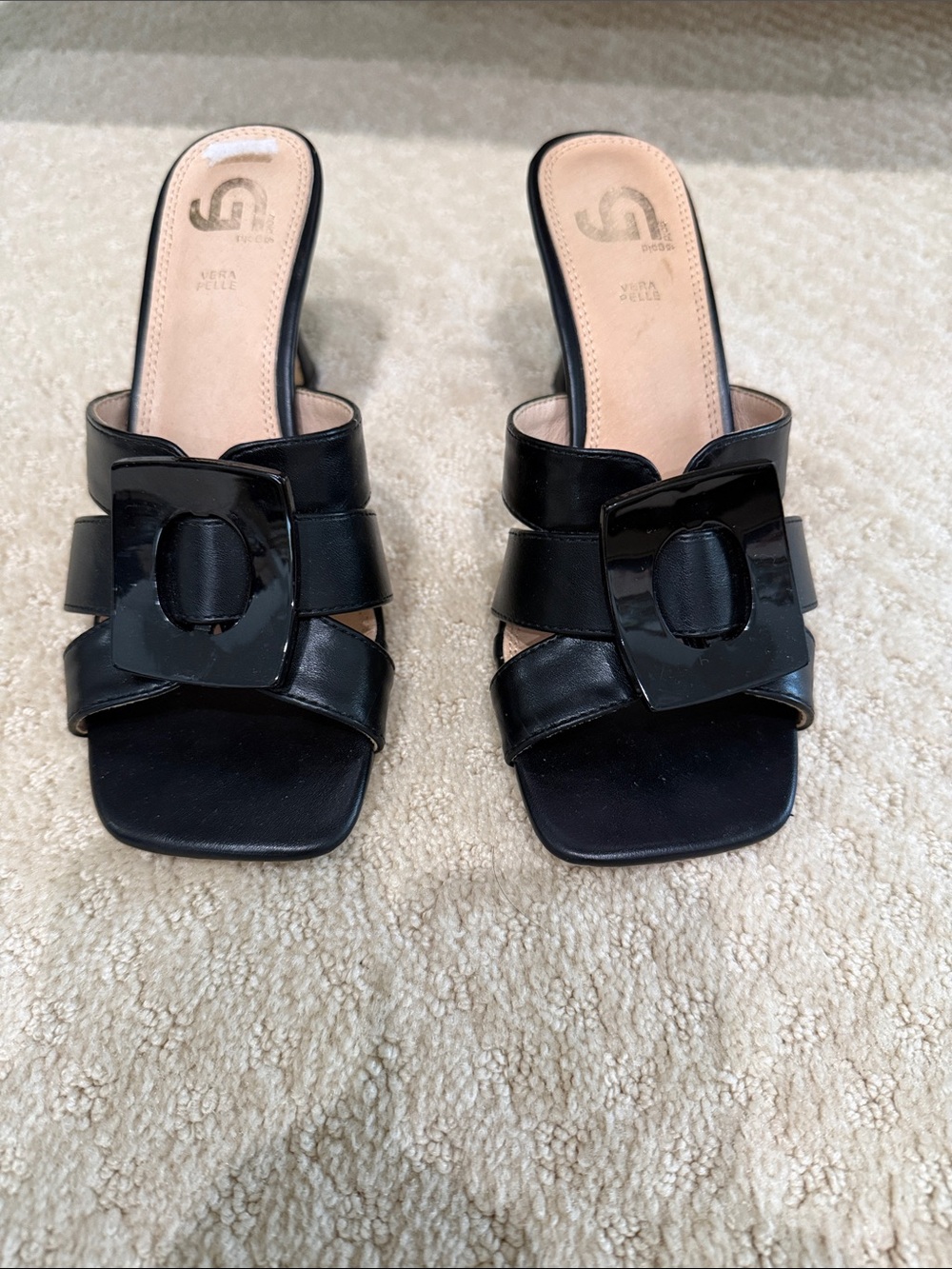 Women’s Black Slide Mules with Decorative Buckle
